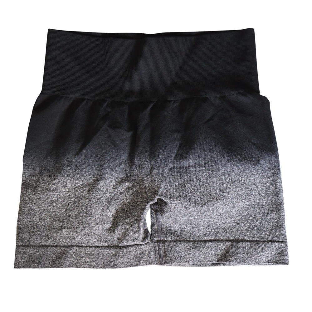 Seamless Ombre Scrunch Butt Athletic Shorts Black Grey High Waist Yoga Large